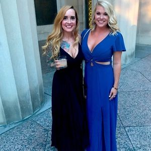 Black maxi gown with floral crochet detail